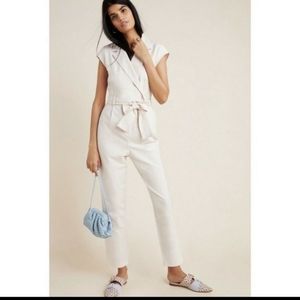 Anthropologie Eliza Utility Straight Leg Jumpsuit, Off White Size 14